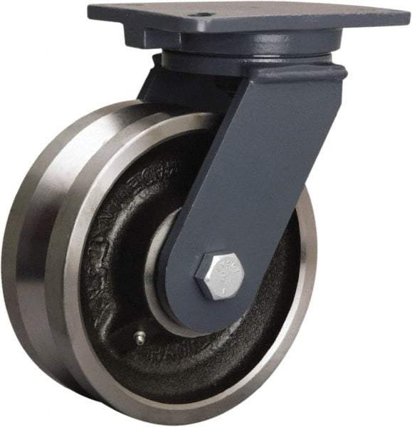 Hamilton - 8" Diam x 3" Wide, Forged Steel Swivel Caster - 4,000 Lb Capacity, Top Plate Mount, 5-1/4" x 7-1/4" Plate, Tapered Roller Bearing - Industrial Tool & Supply