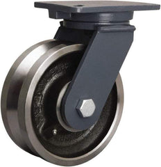 Hamilton - 8" Diam x 3" Wide, Forged Steel Swivel Caster - 4,000 Lb Capacity, Top Plate Mount, 5-1/4" x 7-1/4" Plate, Tapered Roller Bearing - Industrial Tool & Supply