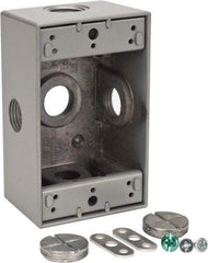 Thomas & Betts - 1 Gang, (5) 1/2" Knockouts, Aluminum Rectangle Outlet Box - 4-1/2" Overall Height x 2-1/2" Overall Width x 2" Overall Depth, Weather Resistant - Industrial Tool & Supply