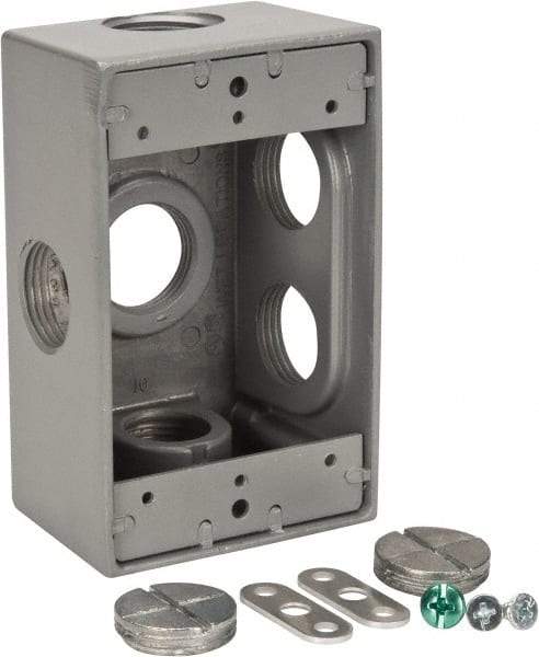 Thomas & Betts - 1 Gang, (6) 3/4" Knockouts, Aluminum Rectangle Outlet Box - 4-1/2" Overall Height x 2-1/2" Overall Width x 2" Overall Depth, Weather Resistant - Industrial Tool & Supply