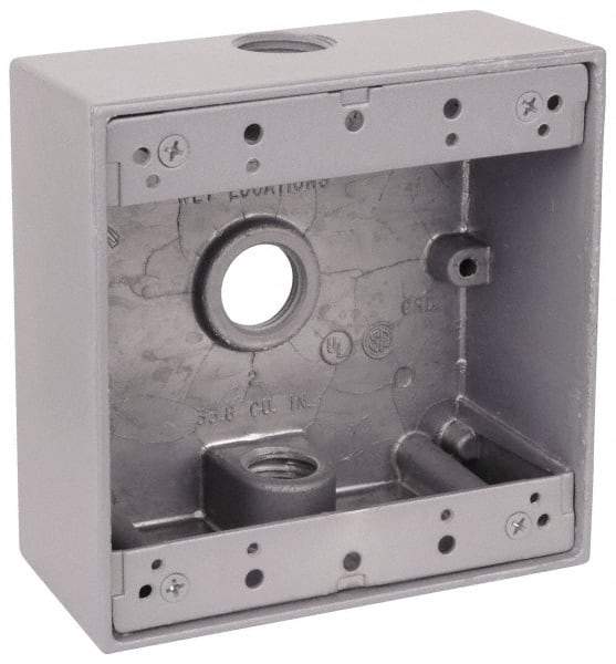 Thomas & Betts - 2 Gang, (3) 3/4" Knockouts, Aluminum Square Outlet Box - 4-9/16" Overall Height x 4-5/8" Overall Width x 2-1/16" Overall Depth, Weather Resistant - Industrial Tool & Supply