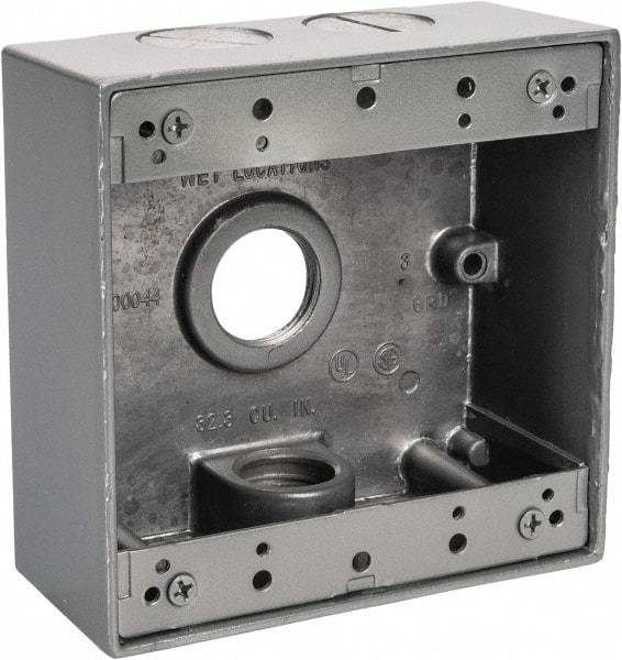 Thomas & Betts - 2 Gang, (4) 3/4" Knockouts, Aluminum Square Outlet Box - 4-9/16" Overall Height x 4-5/8" Overall Width x 2-1/16" Overall Depth, Weather Resistant - Industrial Tool & Supply
