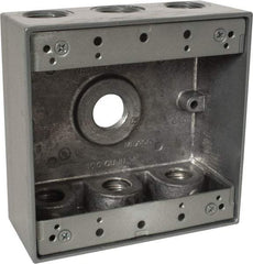 Thomas & Betts - 2 Gang, (7) 1/2" Knockouts, Aluminum Square Outlet Box - 4-9/16" Overall Height x 4-5/8" Overall Width x 2-1/16" Overall Depth, Weather Resistant - Industrial Tool & Supply
