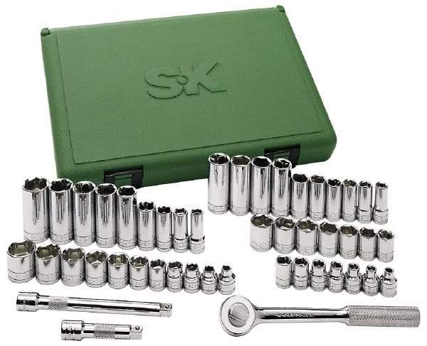 SK - 47 Piece 3/8" Drive Deep Well Socket Set - 6, 12 Points, 1/4" to 7/8" (6mm to 19mm) Range, Inch/Metric Measurement Standard - Industrial Tool & Supply