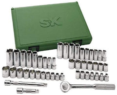 SK - 47 Piece 3/8" Drive Deep Well Socket Set - 6, 12 Points, 1/4" to 7/8" (6mm to 19mm) Range, Inch/Metric Measurement Standard - Industrial Tool & Supply