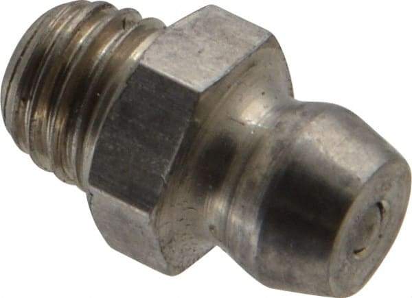 PRO-LUBE - Straight Head Angle, 1/4-28 UNF Stainless Steel Standard Grease Fitting - 5/16" Hex, 13.7mm Overall Height, 4.6mm Shank Length, Zinc Plated Finish - Industrial Tool & Supply