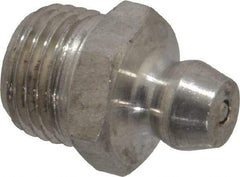 PRO-LUBE - Straight Head Angle, 1/8-27 PTF Stainless Steel Standard Grease Fitting - 7/16" Hex, 16.8mm Overall Height, 7.1mm Shank Length, Zinc Plated Finish - Industrial Tool & Supply