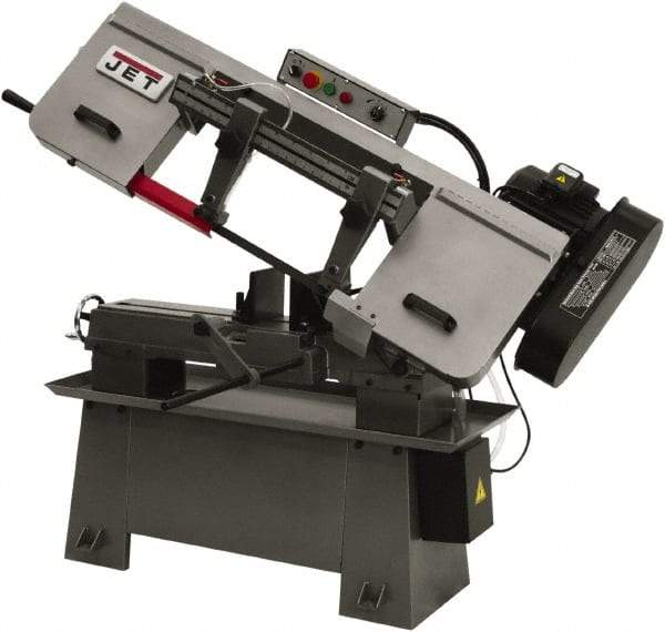 Jet - 9 x 13" Max Capacity, Manual Step Pulley Horizontal Bandsaw - 82, 132, 170 & 235 SFPM Blade Speed, 115/230 Volts, 45°, 1.5 hp, 1 Phase - Industrial Tool & Supply