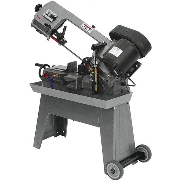 Jet - 7-1/2 x 5" Max Capacity, Manual Geared Head Horizontal Bandsaw - 85, 125 & 200 SFPM Blade Speed, 115/230 Volts, 45°, 0.5 hp, 1 Phase - Industrial Tool & Supply