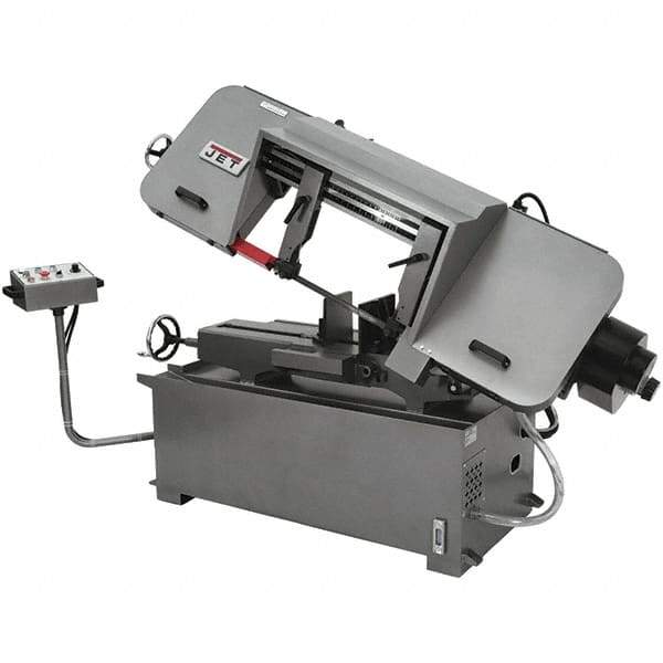 Jet - 10 x 16" Max Capacity, Semi-Automatic Variable Speed Pulley Horizontal Bandsaw - 100 to 350 SFPM Blade Speed, 230/460 Volts, 45°, 2 hp, 3 Phase - Industrial Tool & Supply