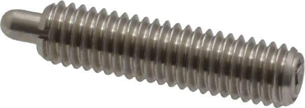 Vlier - 10-32, 3/4" Thread Length, 1/8" Plunger Projection, Stainless Steel Threaded Spring Plunger - 0.091 - 0.092" Max Plunger Diam, 3/4" Plunger Length, 1.3 Lb Init End Force, 2.7 Lb Final End Force - Industrial Tool & Supply