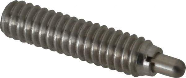 Vlier - 1/4-20, 1" Thread Length, 3/16" Plunger Projection, Stainless Steel Threaded Spring Plunger - 0.117 - 0.118" Max Plunger Diam, 1" Plunger Length, 3 Lb Init End Force, 13 Lb Final End Force - Industrial Tool & Supply