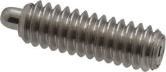 Vlier - 1/4-20, 3/4" Thread Length, 1/8" Plunger Projection, Stainless Steel Threaded Spring Plunger - 0.117 - 0.118" Max Plunger Diam, 3/4" Plunger Length, 2 Lb Init End Force, 9 Lb Final End Force - Industrial Tool & Supply