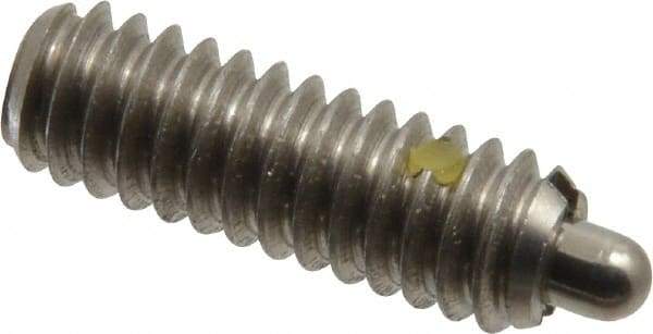 Vlier - 1/4-20, 3/4" Thread Length, 1/8" Plunger Projection, Stainless Steel Threaded Spring Plunger - 0.117 - 0.118" Max Plunger Diam, 3/4" Plunger Length, 2 Lb Init End Force, 9 Lb Final End Force - Industrial Tool & Supply