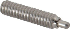 Vlier - 1/4-20, 1" Thread Length, 3/16" Plunger Projection, Stainless Steel Threaded Spring Plunger - 0.117 - 0.118" Max Plunger Diam, 1" Plunger Length, 1 Lb Init End Force, 4 Lb Final End Force - Industrial Tool & Supply