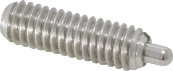 Vlier - 5/16-18, 1" Thread Length, 3/16" Plunger Projection, Stainless Steel Threaded Spring Plunger - 0.133 - 0.135" Max Plunger Diam, 1" Plunger Length, 3 Lb Init End Force, 15 Lb Final End Force - Industrial Tool & Supply