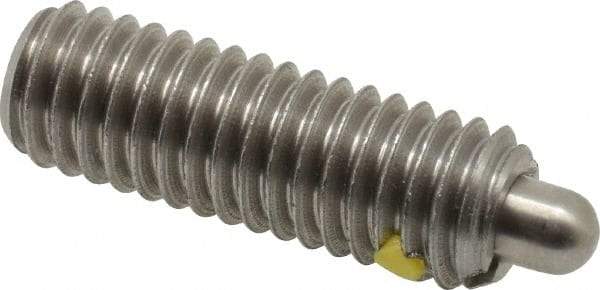 Vlier - 3/8-16, 1-1/8" Thread Length, 3/16" Plunger Projection, Stainless Steel Threaded Spring Plunger - 0.186 - 3/16" Max Plunger Diam, 1-1/8" Plunger Length, 2.8 Lb Init End Force, 7.2 Lb Final End Force - Industrial Tool & Supply