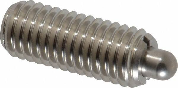 Vlier - 1/2-13, 1-1/4" Thread Length, 1/4" Plunger Projection, Stainless Steel Threaded Spring Plunger - 0.247 - 1/4" Max Plunger Diam, 1-1/4" Plunger Length, 2.7 Lb Init End Force, 9.3 Lb Final End Force - Industrial Tool & Supply