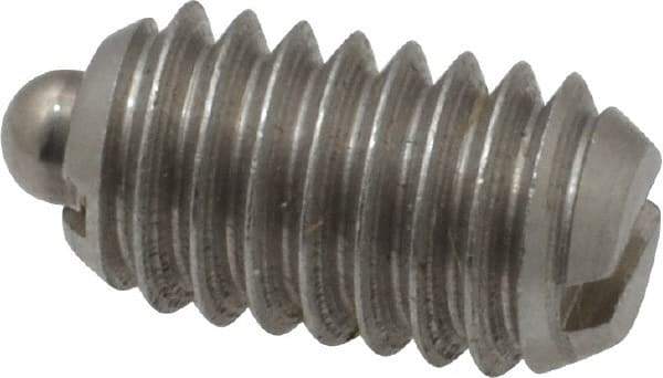Vlier - 5/16-18, 9/16" Thread Length, 1/12" Plunger Projection, Stainless Steel Threaded Spring Plunger - 0.135" Max Plunger Diam, 0.562" Plunger Length, 3.75 Lb Init End Force, 15.5 Lb Final End Force - Industrial Tool & Supply