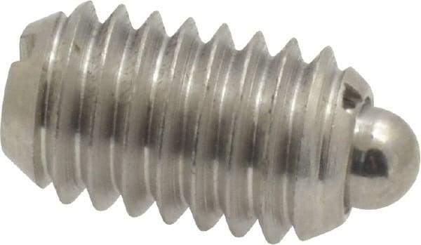 Vlier - 3/8-16, 5/8" Thread Length, 0.11" Plunger Projection, Stainless Steel Threaded Spring Plunger - 0.186" Max Plunger Diam, 0.625" Plunger Length, 4.5 Lb Init End Force, 18.5 Lb Final End Force - Industrial Tool & Supply