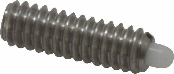 Vlier - 1/4-20, 3/4" Thread Length, 1/8" Plunger Projection, Stainless Steel Threaded Spring Plunger - 0.116 - 0.118" Max Plunger Diam, 3/4" Plunger Length, 2 Lb Init End Force, 9 Lb Final End Force - Industrial Tool & Supply