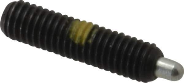 Vlier - 10-32, 3/4" Thread Length, 1/8" Plunger Projection, Steel Threaded Spring Plunger - 0.091 - 0.092" Max Plunger Diam, 3/4" Plunger Length, 1.3 Lb Init End Force, 2.7 Lb Final End Force, 0.063" Hex - Industrial Tool & Supply