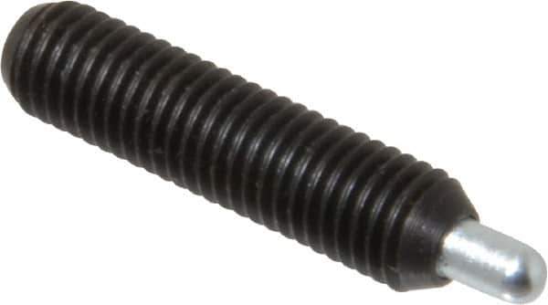 Vlier - 1/4-28, 1" Thread Length, 3/16" Plunger Projection, Steel Threaded Spring Plunger - 0.117 - 0.118" Max Plunger Diam, 1" Plunger Length, 1 Lb Init End Force, 4 Lb Final End Force, 0.079" Hex - Industrial Tool & Supply