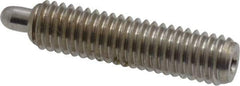 Vlier - 10-32, 3/4" Thread Length, 1/8" Plunger Projection, Stainless Steel Threaded Spring Plunger - 0.091 - 0.092" Max Plunger Diam, 3/4" Plunger Length, 1.3 Lb Init End Force, 2.7 Lb Final End Force, 0.063" Hex - Industrial Tool & Supply