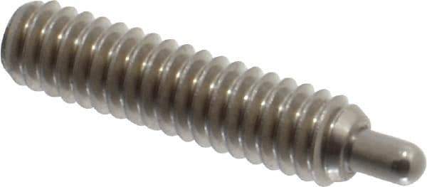 Vlier - 1/4-20, 1" Thread Length, 3/16" Plunger Projection, Stainless Steel Threaded Spring Plunger - 0.117 - 0.118" Max Plunger Diam, 1" Plunger Length, 3 Lb Init End Force, 13 Lb Final End Force, 0.079" Hex - Industrial Tool & Supply
