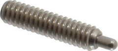 Vlier - 1/4-20, 1" Thread Length, 3/16" Plunger Projection, Stainless Steel Threaded Spring Plunger - 0.117 - 0.118" Max Plunger Diam, 1" Plunger Length, 3 Lb Init End Force, 13 Lb Final End Force, 0.079" Hex - Industrial Tool & Supply