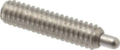 Vlier - 1/4-20, 1" Thread Length, 3/16" Plunger Projection, Stainless Steel Threaded Spring Plunger - 0.117 - 0.118" Max Plunger Diam, 1" Plunger Length, 1 Lb Init End Force, 4 Lb Final End Force, 0.079" Hex - Industrial Tool & Supply
