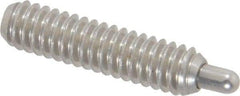 Vlier - 1/4-20, 1" Thread Length, 3/16" Plunger Projection, Stainless Steel Threaded Spring Plunger - 0.117 - 0.118" Max Plunger Diam, 1" Plunger Length, 1 Lb Init End Force, 4 Lb Final End Force, 0.079" Hex - Industrial Tool & Supply