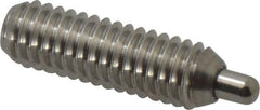Vlier - 5/16-18, 1" Thread Length, 3/16" Plunger Projection, Stainless Steel Threaded Spring Plunger - 0.133 - 0.135" Max Plunger Diam, 1" Plunger Length, 3 Lb Init End Force, 15 Lb Final End Force, 0.093" Hex - Industrial Tool & Supply