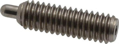 Vlier - 5/16-18, 1" Thread Length, 3/16" Plunger Projection, Stainless Steel Threaded Spring Plunger - 0.133 - 0.135" Max Plunger Diam, 1" Plunger Length, 3 Lb Init End Force, 15 Lb Final End Force, 0.093" Hex - Industrial Tool & Supply