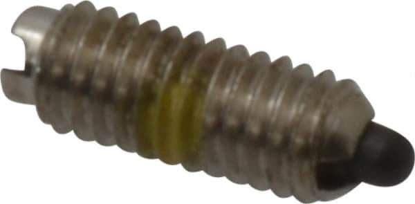 Vlier - 8-36, 7/16" Thread Length, 0.052" Plunger Projection, Steel Threaded Spring Plunger - 0.07" Max Plunger Diam, 0.437" Plunger Length, 1.5 Lb Init End Force, 4.75 Lb Final End Force - Industrial Tool & Supply