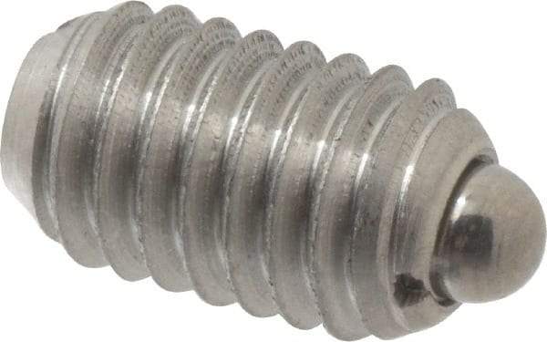 Vlier - 3/8-16, 5/8" Thread Length, 0.11" Plunger Projection, Stainless Steel Threaded Spring Plunger - 0.186" Max Plunger Diam, 0.625" Plunger Length, 1.5 Lb Init End Force, 5 Lb Final End Force - Industrial Tool & Supply