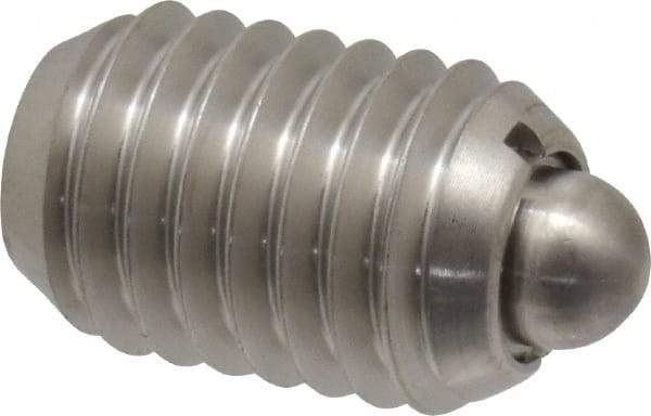 Vlier - 1/2-13, 3/4" Thread Length, 0.151" Plunger Projection, Stainless Steel Threaded Spring Plunger - 1/4" Max Plunger Diam, 0.75" Plunger Length, 5 Lb Init End Force, 28 Lb Final End Force - Industrial Tool & Supply