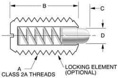 Vlier - 8-36, 7/16" Thread Length, 0.052" Plunger Projection, Steel Threaded Spring Plunger - 0.07" Max Plunger Diam, 0.437" Plunger Length, 1.5 Lb Init End Force, 4.75 Lb Final End Force - Industrial Tool & Supply