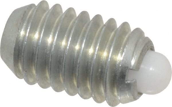 Vlier - 3/8-16, 5/8" Thread Length, 0.11" Plunger Projection, Steel Threaded Spring Plunger - 0.186" Max Plunger Diam, 0.625" Plunger Length, 1.5 Lb Init End Force, 5 Lb Final End Force - Industrial Tool & Supply