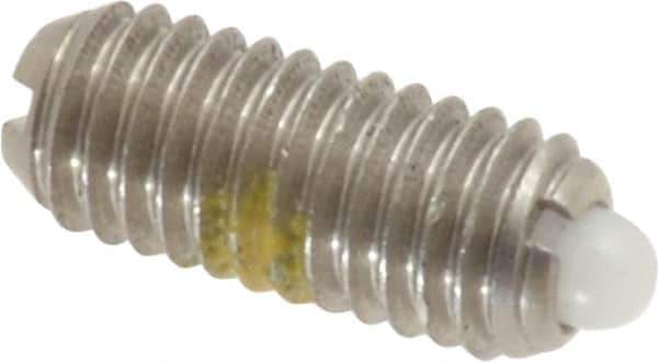 Vlier - 10-32, 0.468" Thread Length, 0.065" Plunger Projection, Stainless Steel Threaded Spring Plunger - 0.093" Max Plunger Diam, 0.468" Plunger Length, 0.75 Lb Init End Force, 2.5 Lb Final End Force - Industrial Tool & Supply