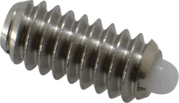 Vlier - 1/4-20, 17/32" Thread Length, 0.078" Plunger Projection, Stainless Steel Threaded Spring Plunger - 0.119" Max Plunger Diam, 0.531" Plunger Length, 1 Lb Init End Force, 3.5 Lb Final End Force - Industrial Tool & Supply