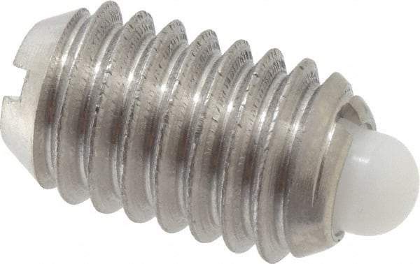 Vlier - 3/8-16, 5/8" Thread Length, 0.11" Plunger Projection, Stainless Steel Threaded Spring Plunger - 0.186" Max Plunger Diam, 0.625" Plunger Length, 4.5 Lb Init End Force, 18.5 Lb Final End Force - Industrial Tool & Supply