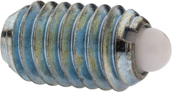 Vlier - 3/8-16, 5/8" Thread Length, 0.11" Plunger Projection, Stainless Steel Threaded Spring Plunger - 0.186" Max Plunger Diam, 0.625" Plunger Length, 4.5 Lb Init End Force, 18.5 Lb Final End Force - Industrial Tool & Supply