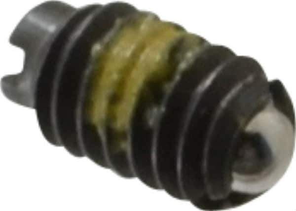 Vlier - 4-48, 0.062" Ball Diam, 0.187" Body Length, 0.02" Max Ball Reach, Threaded Ball Plunger - Steel Body, Steel Ball, 0.13 Lb Initial End Force, 0.5 Lb Final End Force, Locking Element - Industrial Tool & Supply
