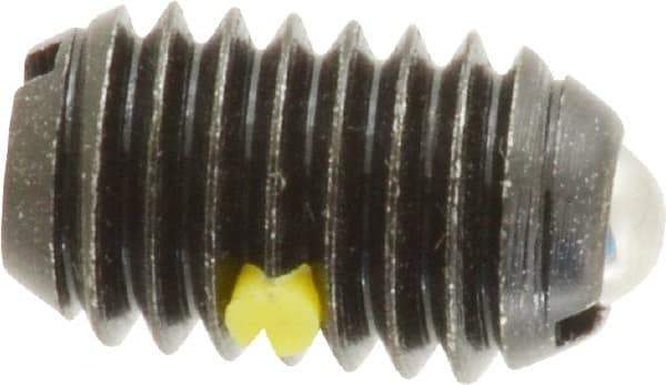 Vlier - 3/8-16, 0.188" Ball Diam, 0.625" Body Length, 0.048" Max Ball Reach, Threaded Ball Plunger - Steel Body, Steel Ball, 5 Lb Initial End Force, 10 Lb Final End Force, Locking Element - Industrial Tool & Supply