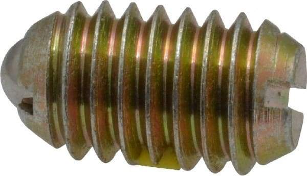 Vlier - 3/8-16, 0.188" Ball Diam, 0.625" Body Length, 0.048" Max Ball Reach, Threaded Ball Plunger - Steel Body, Steel Ball, 6 Lb Initial End Force, 21 Lb Final End Force, Locking Element - Industrial Tool & Supply
