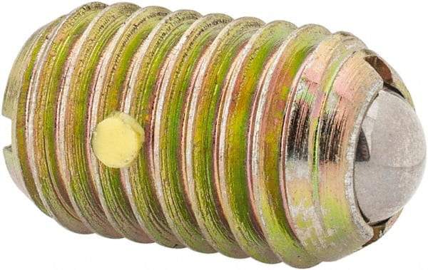 Vlier - 5/8-11, 0.375" Ball Diam, 0.984" Body Length, 0.096" Max Ball Reach, Threaded Ball Plunger - Steel Body, Steel Ball, 7 Lb Initial End Force, 50 Lb Final End Force, Locking Element - Industrial Tool & Supply