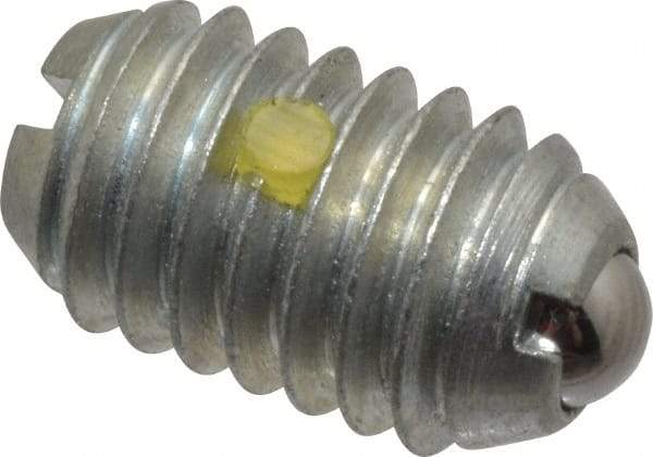 Vlier - 3/8-16, 0.188" Ball Diam, 0.625" Body Length, 0.048" Max Ball Reach, Threaded Ball Plunger - Steel Body, Steel Ball, 2.5 Lb Initial End Force, 5 Lb Final End Force, Locking Element - Industrial Tool & Supply
