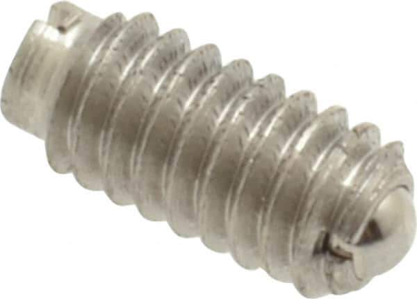 Vlier - 8-32, 0.094" Ball Diam, 0.344" Body Length, 0.025" Max Ball Reach, Threaded Ball Plunger - Stainless Steel Body, Stainless Steel Ball, 0.5 Lb Initial End Force, 1.25 Lb Final End Force - Industrial Tool & Supply