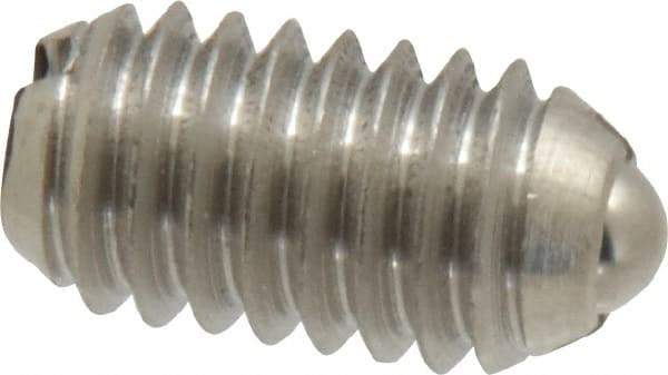 Vlier - 5/16-18, 0.156" Ball Diam, 0.578" Body Length, 0.04" Max Ball Reach, Threaded Ball Plunger - Stainless Steel Body, Stainless Steel Ball, 4 Lb Initial End Force, 9 Lb Final End Force - Industrial Tool & Supply